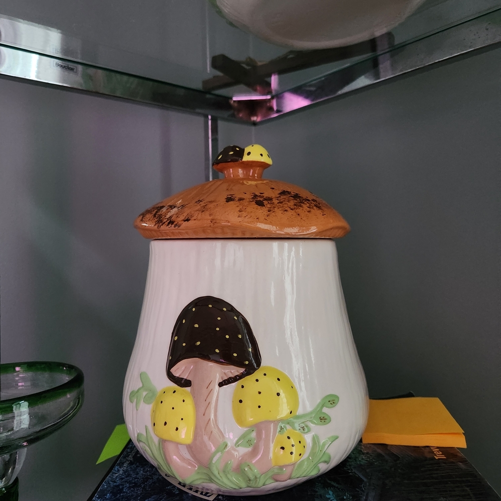 Mushroom Design Ceramic Jar - Brown, Yellow, White